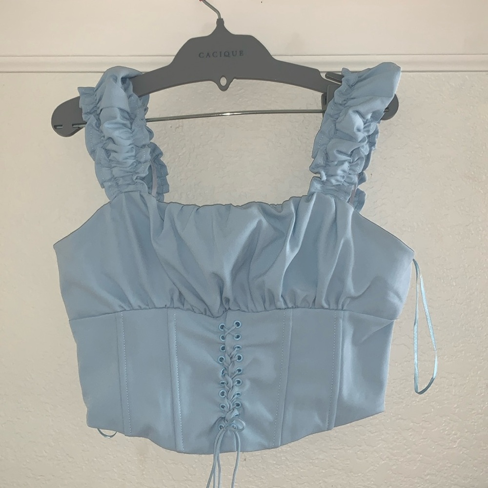 pastel blue corset top! bought at pacsun! only wore once!